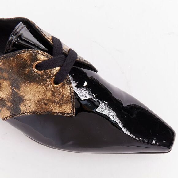 CHANEL 2018 Runway Forest Fairies black gold pointed square toe CC oxford EU38.5 - Picture 7 of 10